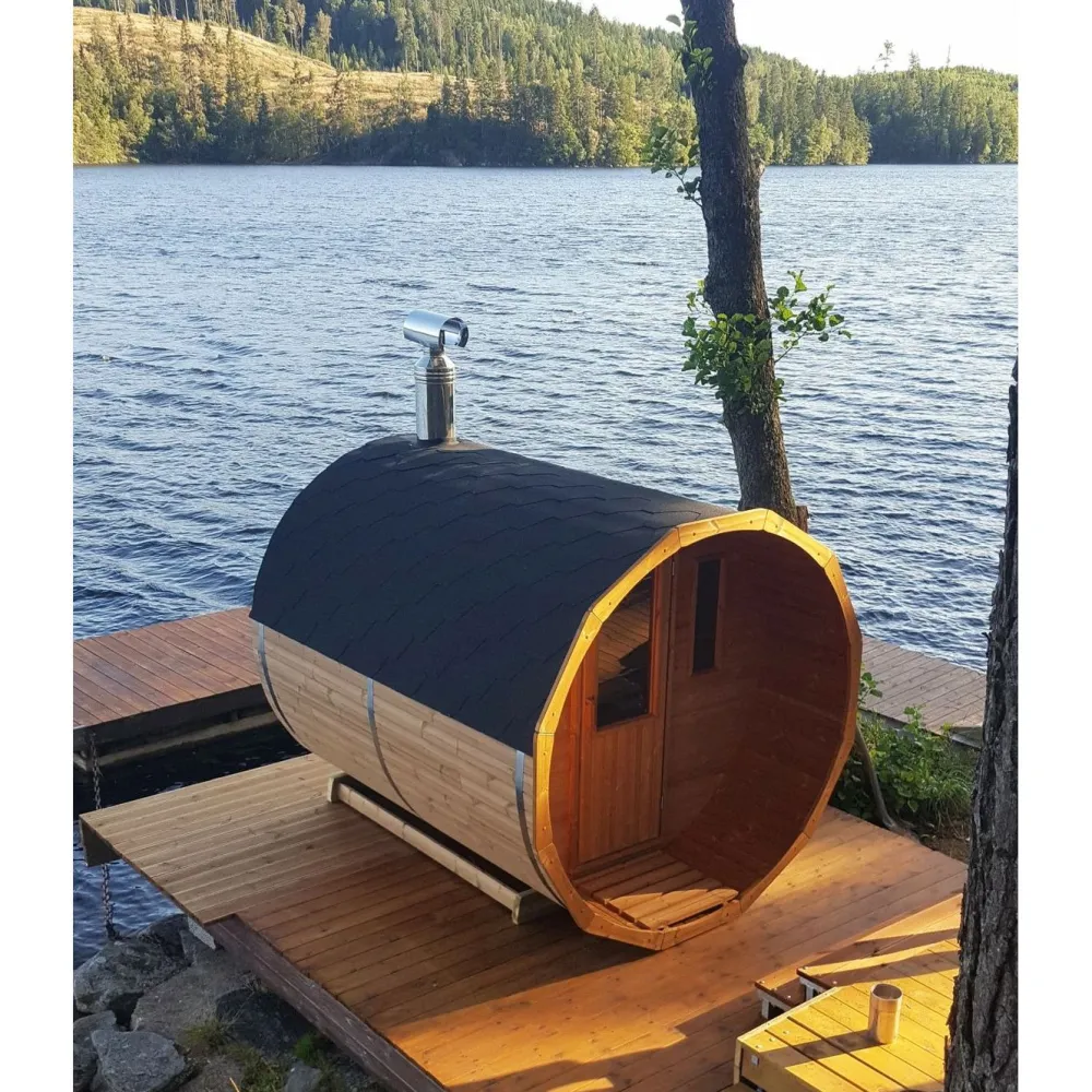 Tynnyrisauna vaakamalli Ø200x260cm lämpöpuu*SpaDealers