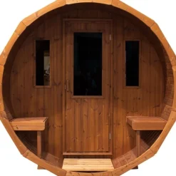 Discount Tynnyrisauna vaakamalli Ø200x260cm lämpöpuu sis. puukiukaan ja savupiipun Pihasaunat Ilman Rakennuslupaa|Tynnyrisaunat