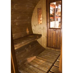 Discount Tynnyrisauna vaakamalli Ø200x260cm lämpöpuu sis. puukiukaan ja savupiipun Pihasaunat Ilman Rakennuslupaa|Tynnyrisaunat