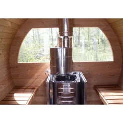 Discount Tynnyrisauna vaakamalli Ø200x260cm lämpöpuu sis. puukiukaan ja savupiipun Pihasaunat Ilman Rakennuslupaa|Tynnyrisaunat