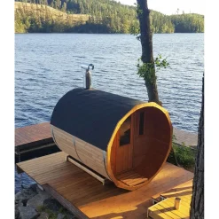 Discount Tynnyrisauna vaakamalli Ø200x260cm lämpöpuu sis. puukiukaan ja savupiipun Pihasaunat Ilman Rakennuslupaa|Tynnyrisaunat