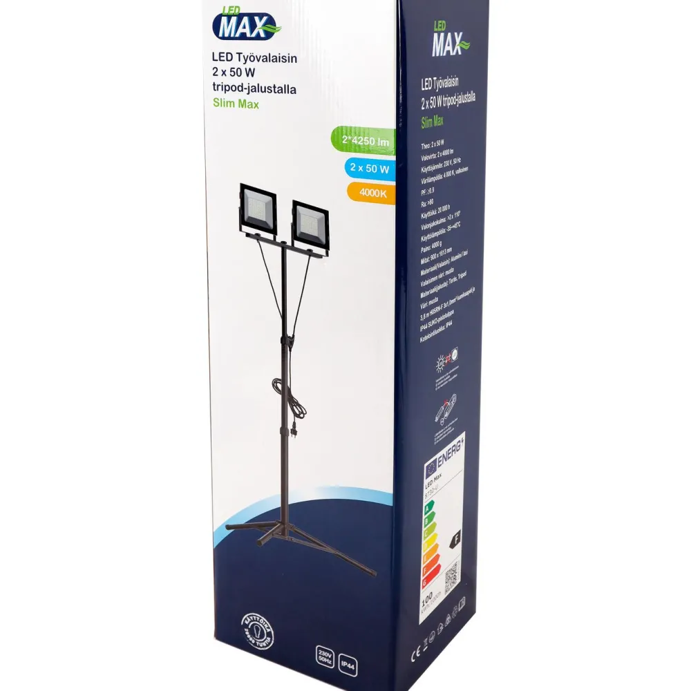 Clearance Työvalaisin LED Max, 2x50W, 2x4000lm, 4000K, IP44, tripod-jalusta Valonheittimet