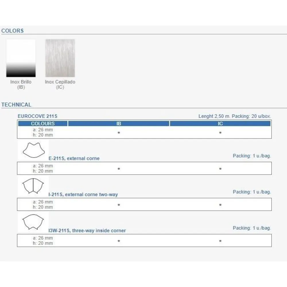 Ulkokulmapala sisäkulmalistaan rst e-211s, 26mm, eri värejä*Euroshrink Discount