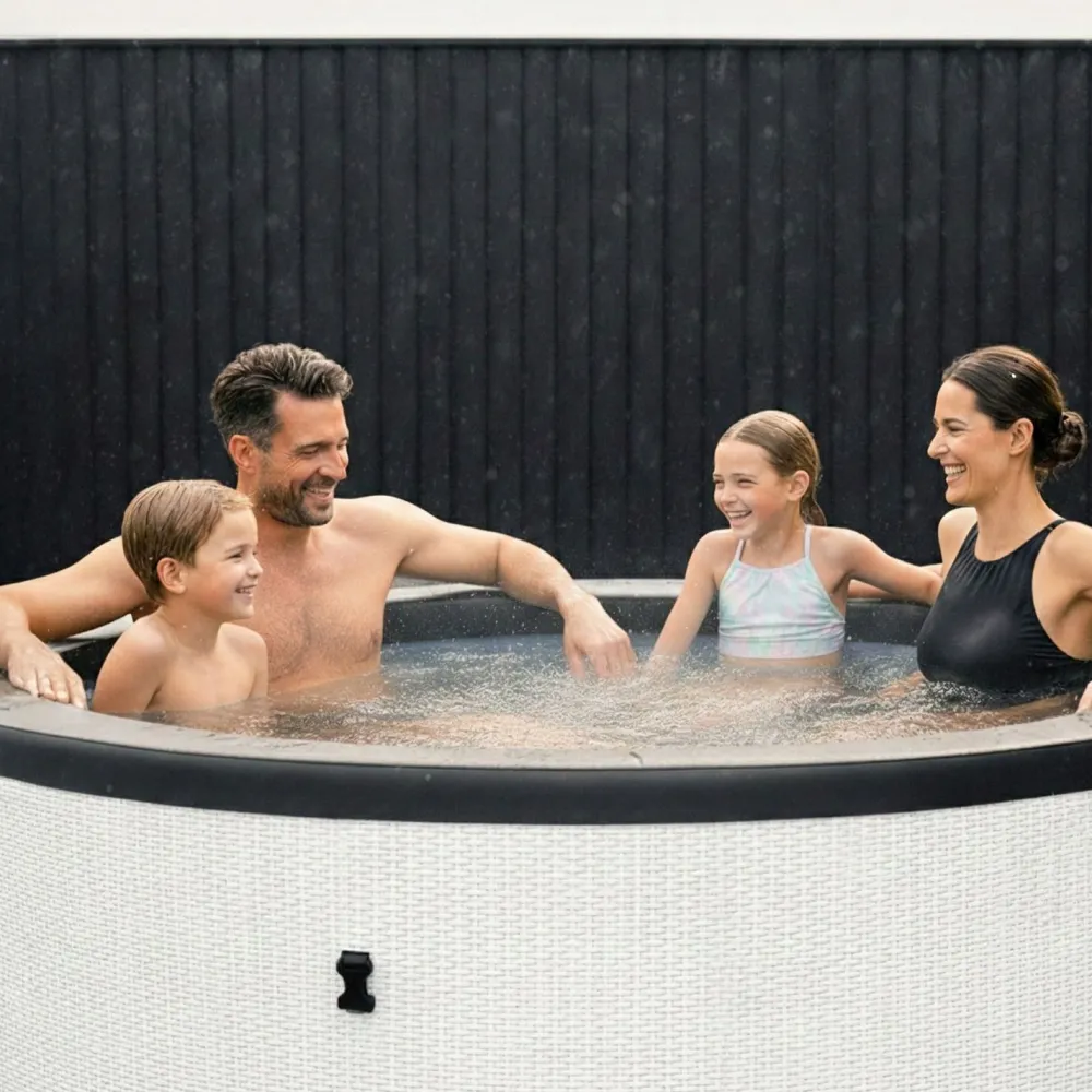 Ulkoporeallas Tahoe, 4 hlöä, 70 suutinta, WiFi, pyöreä, koottava, valkoinen*Wave Spa New