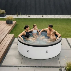 Ulkoporeallas Tahoe, 4 hlöä, 70 suutinta, WiFi, pyöreä, koottava, valkoinen*Wave Spa New