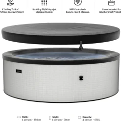 Sale Ulkoporeallas Tahoe, 4 hlöä, 70 suutinta, WiFi, pyöreä, koottava, harmaa Ulkoporealtaat