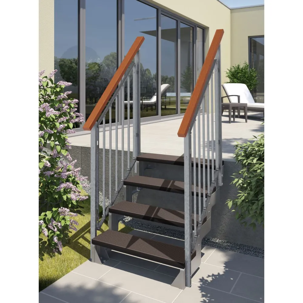 Ulkoportaat Gardentop Trimax kahdella Nordic-kaiteella tummanruskea eri kokoja*Dolle New