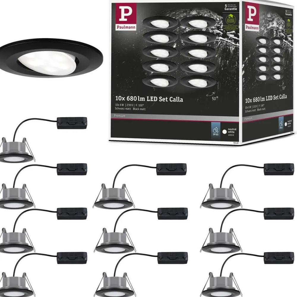 Online Upotettava LED-valaisin Calla, 10kpl, IP65, Ø90mm, 6W, 500lm, 4000K, mattamusta Kattovalaisimet|Alasvalot