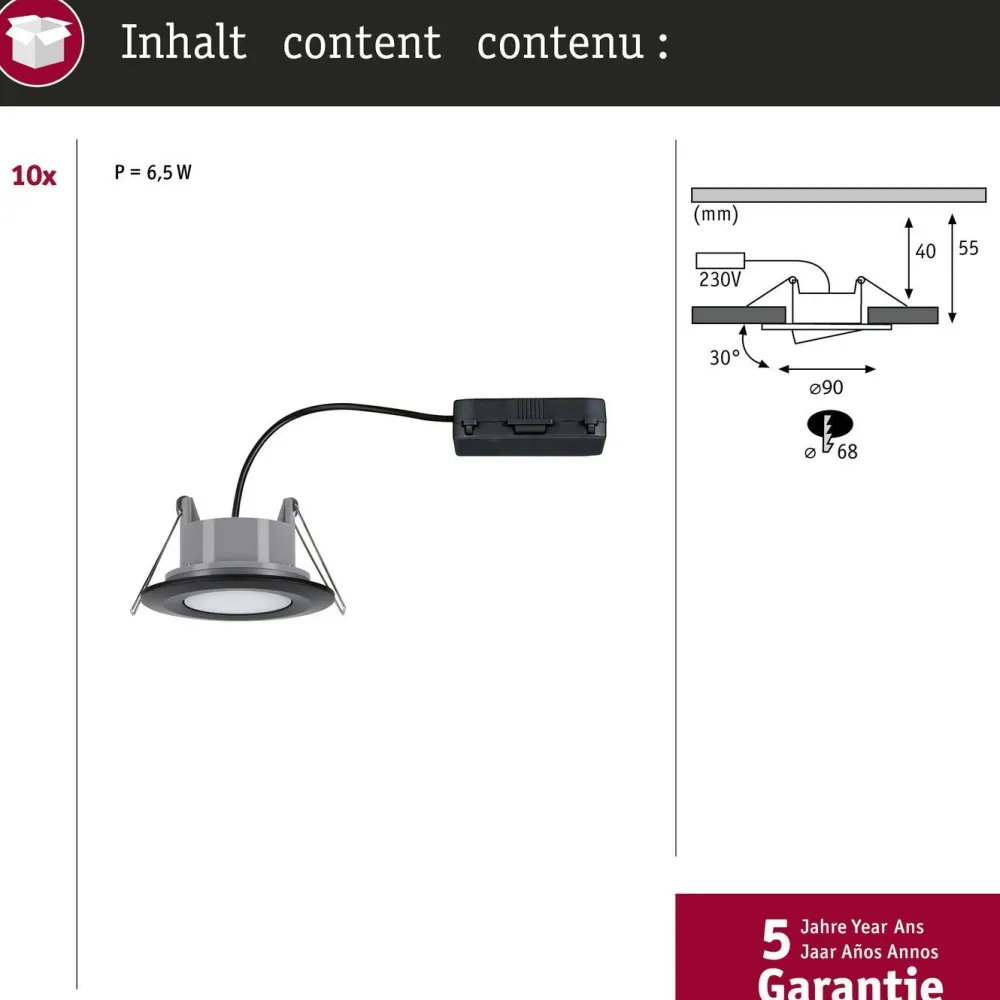 Online Upotettava LED-valaisin Calla, 10kpl, IP65, Ø90mm, 6W, 500lm, 4000K, mattamusta Kattovalaisimet|Alasvalot