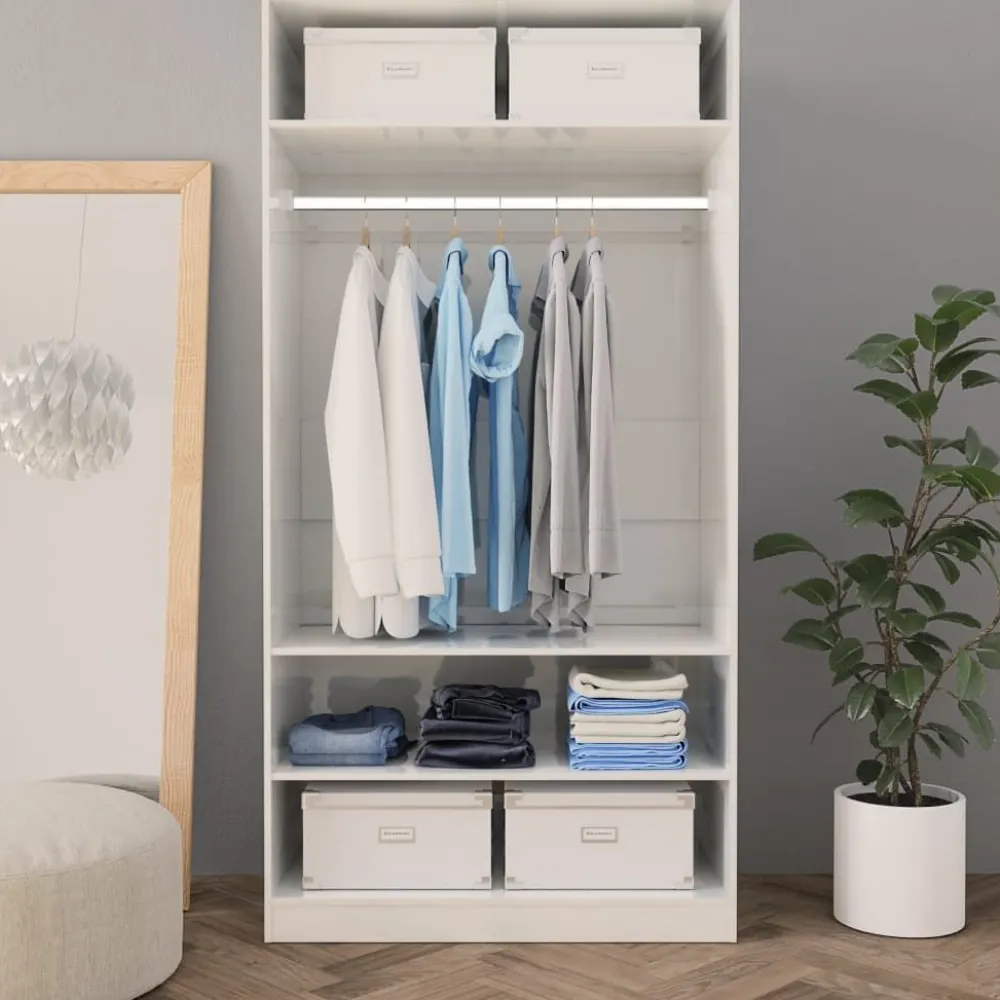Vaatekaappi korkeakiilto valkoinen 100cm lastulevy*FinePRICE Outlet