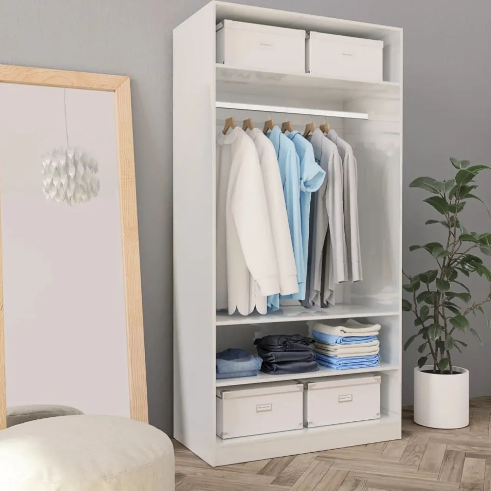 Vaatekaappi korkeakiilto valkoinen 100cm lastulevy*FinePRICE Outlet