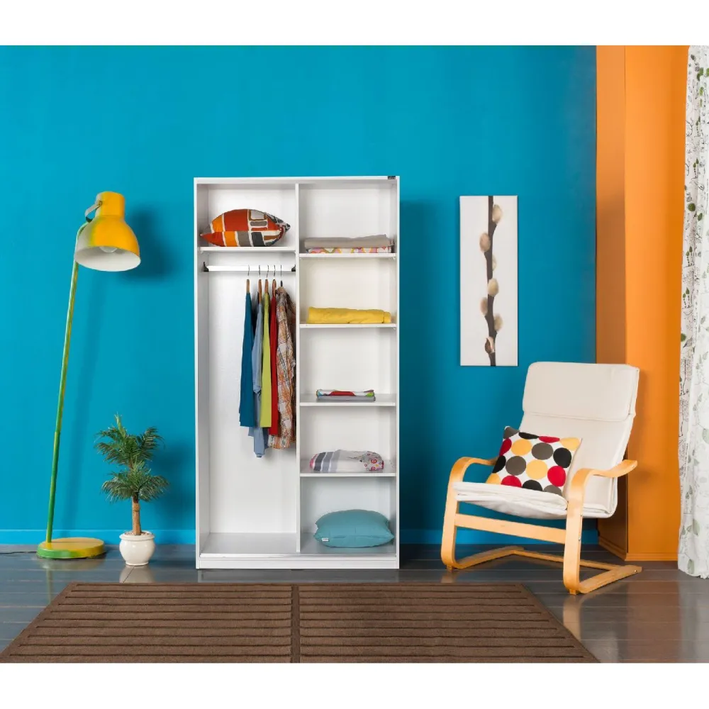 Vaatekaappi liukuovilla SWD-436-BB-2, 94cm, valkoinen*Linento Furniture