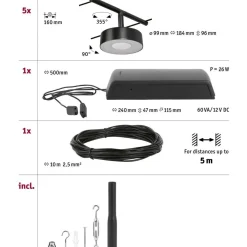 Hot Vaijerivalaisinsetti CorDuo Circle, 5x180lm, 5x5W, 3000K, 230/12V, eri värejä Vaijerivalaisimet