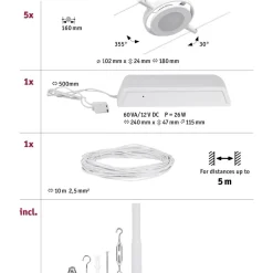 Online Vaijerivalaisinsetti CorDuo RoundMac Basic, 3000K, 230/12V, 5 valaisinta, valkoinen/kromi Vaijerivalaisimet