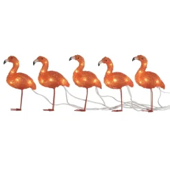 Hot Valokoriste Flamingot, IP44, 5-osainen, 40 x amber LED, 17cm Jouluvalot Ja Koristevalot