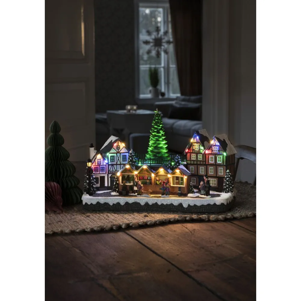 Valokoriste Markkinat, IP20, 28 x LED, musiikilla, muuntaja/paristokäyttöinen*Konstsmide New