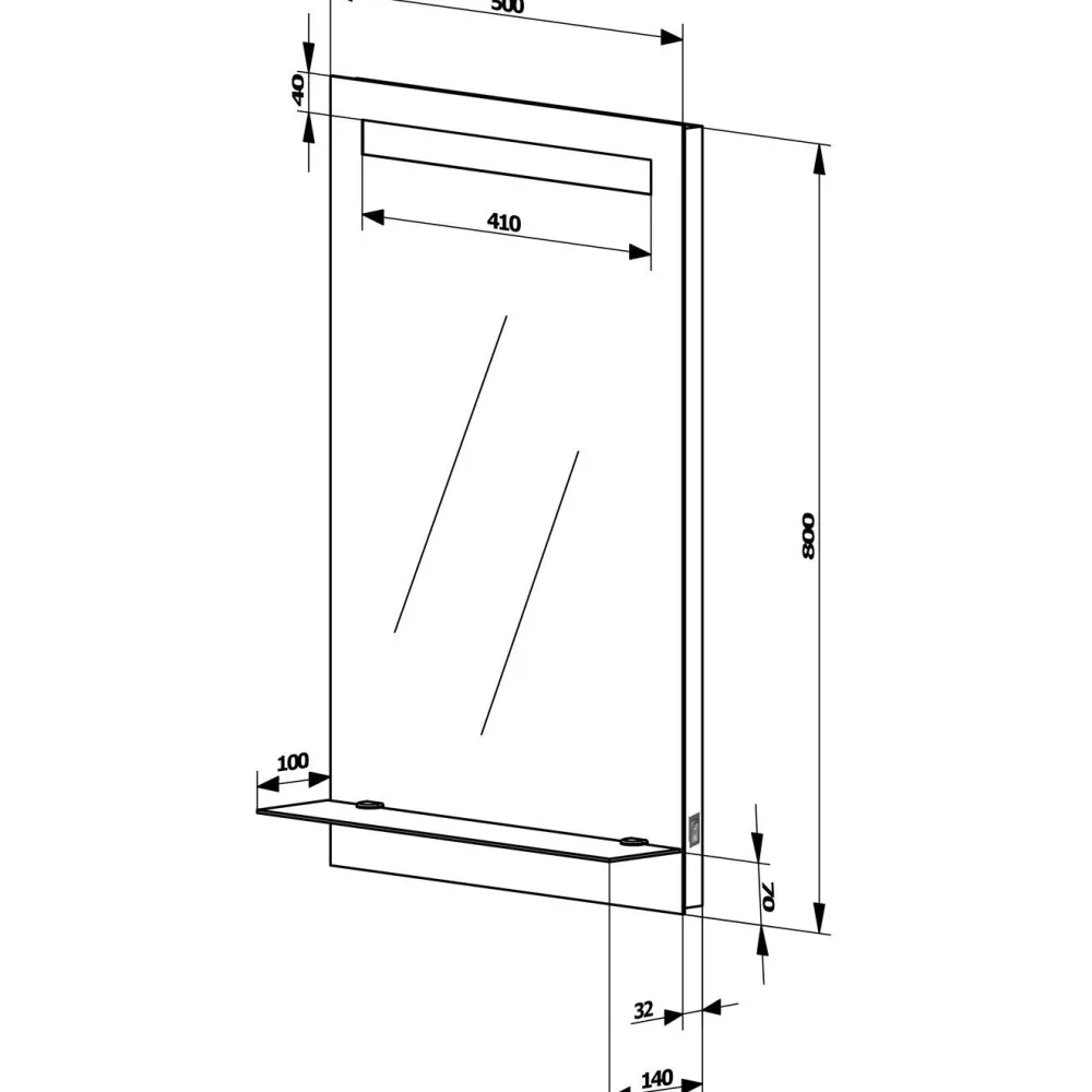 Clearance Valopeili ATH52 500x800 mm virtakytkimellä Kylpyhuoneen Peilit