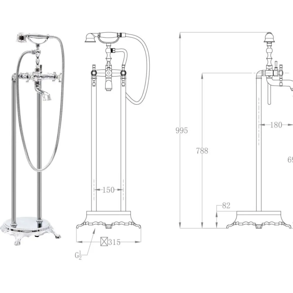 Vapaasti seisova kylpyammeen hana ruostumaton teräs 99,5 cm*FinePRICE Discount