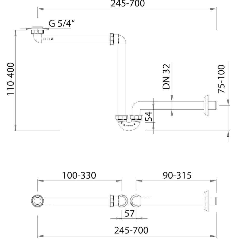 Sale Vesilukko Space Saving DN32, valkoinen Pesualtaiden Tarvikkeet