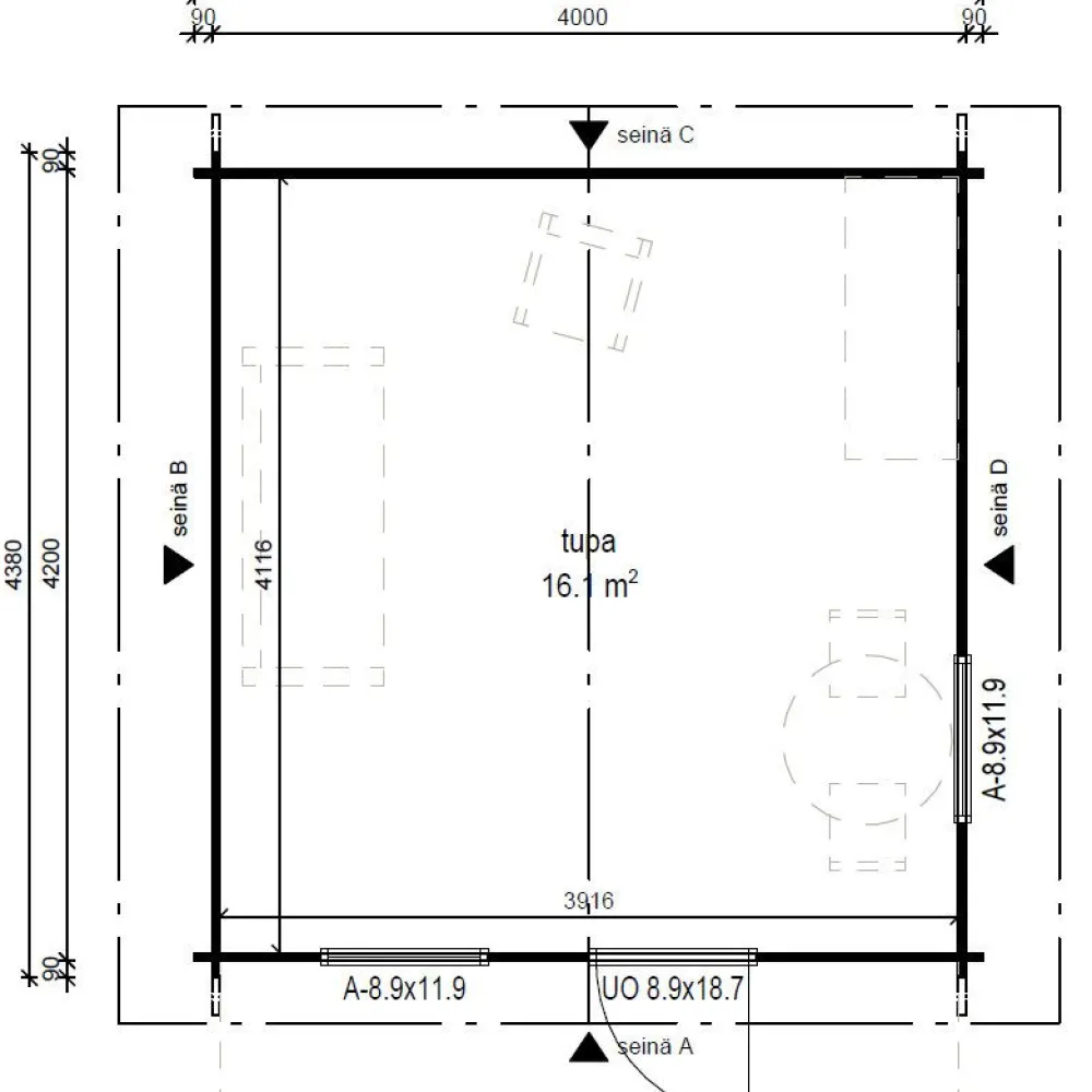 Vierasmaja V-L, 16m², harjakatto*LP Garden Best