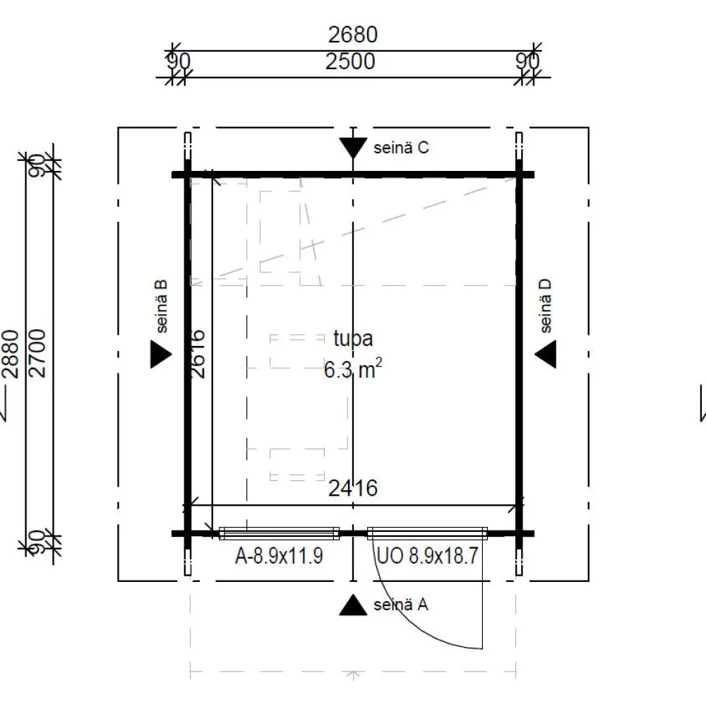 Vierasmaja V-S, 7m², harjakatto*LP Garden Online