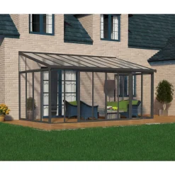 Clearance Viherhuone SanRemo Veranda, 16.3m², 3x5.46ft, harmaa Seinäkasvihuoneet|Kasvihuoneet Kennolevyllä