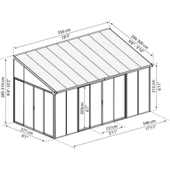 Clearance Viherhuone SanRemo Veranda, 16.3m², 3x5.46ft, harmaa Seinäkasvihuoneet|Kasvihuoneet Kennolevyllä