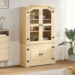 Best Vitriinikaappi Corona 103,5x42x180 cm täysi mänty (02777) Vitriinit