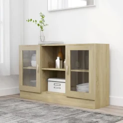 New Vitriinikaappi sonoma-tammi 120x30,5x70 cm lastulevy Vitriinit