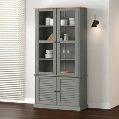 Online Vitriinikaappi VIGO harmaa 85x35x170 cm täysi mänty (53195) Vitriinit