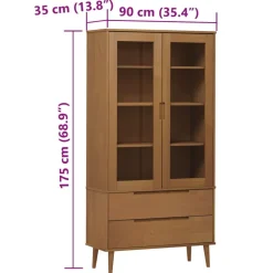Vitriini MOLDE ruskea 90x35x175 cm täysi mänty (13413)*FinePRICE New