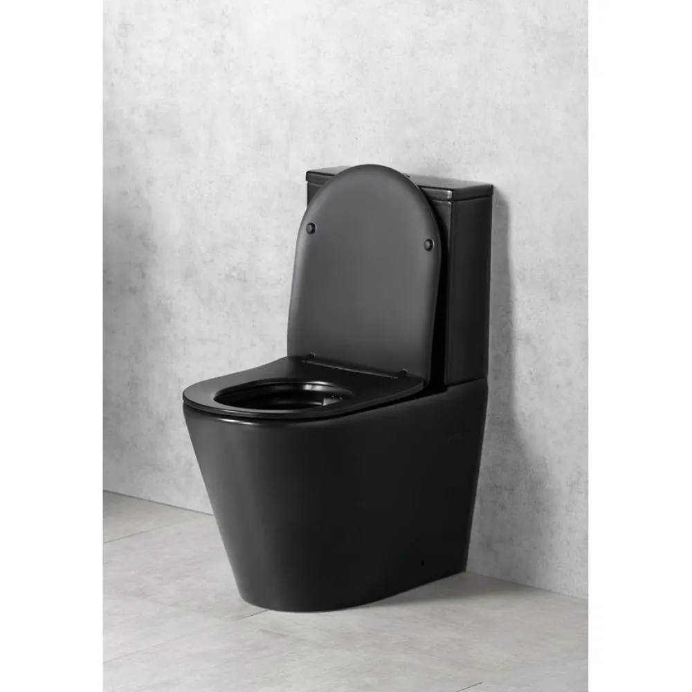 Outlet WC-istuin Pako Rimless soft-close -kannella kaksoishuuhtelu, mattamusta Wc-Istuimet Ilman Huuhtelukaulusta|Wc-Istuimet, Viemäröinti Taakse (P-Lukko)